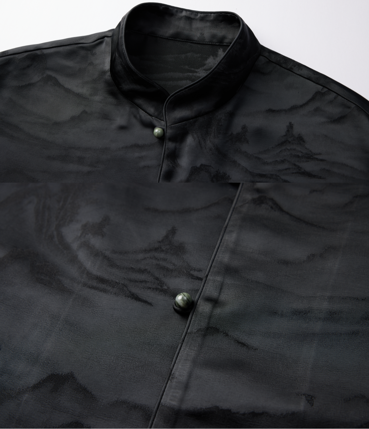 OWNLIFE jacquard stand-up collar placket natural jade buckle shirt - DAVID.