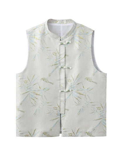 JIECHI  loose mandarin collar embroidered vest - ADRIAN.