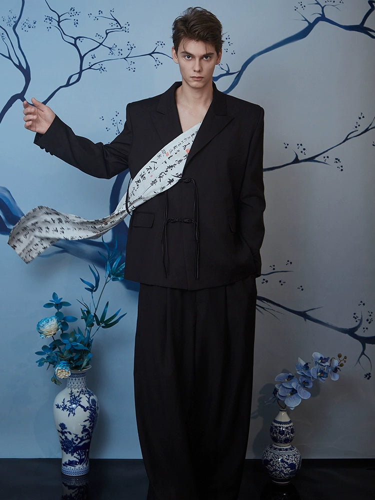 JIECHI  casual loose Chinese calligraphy sash design suit - SYLAR.