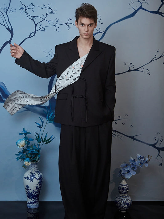 JIECHI  casual loose Chinese calligraphy sash design suit - SYLAR.