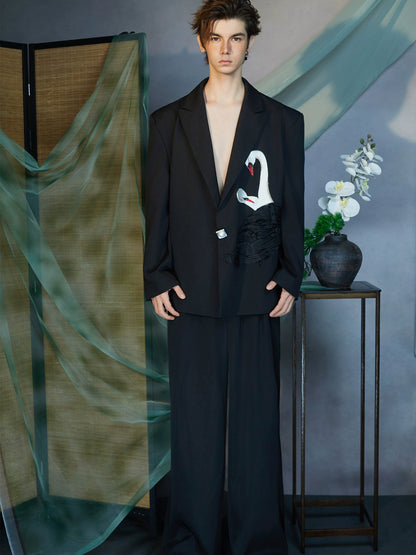 JIECHI silhouette black embroidered casual suit - CIAN.