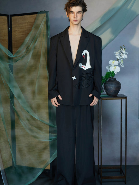 JIECHI silhouette black embroidered casual suit - CIAN.