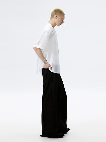 FRKM SCD Slightly Glossy Pleated Embroidered Short Sleeve Shirt - JENKINS.