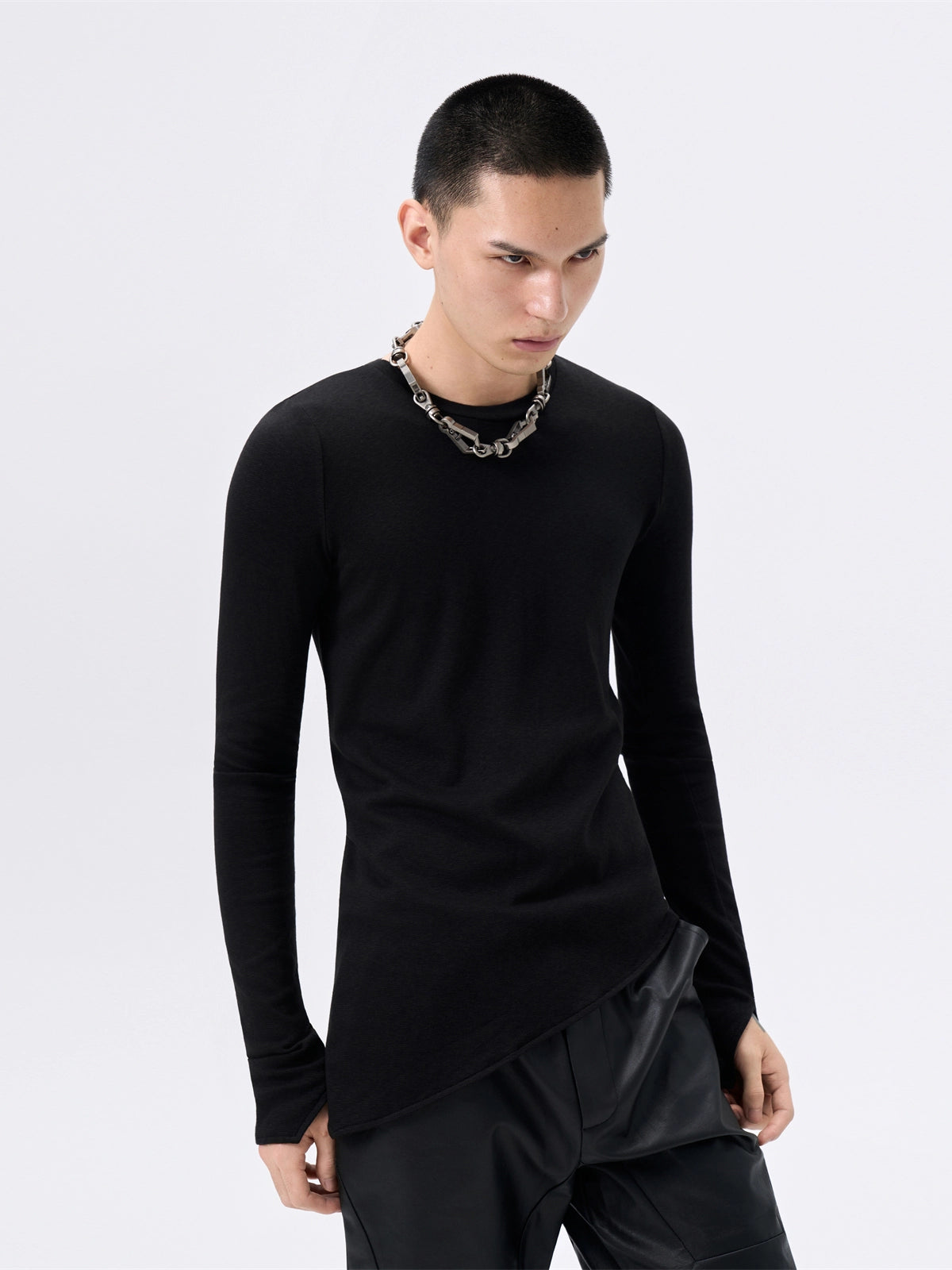 FRKM SCD Irregular Bevel Hem Slim Fit Stretch Basic Long Sleeve T-Shirt- ULTRA.