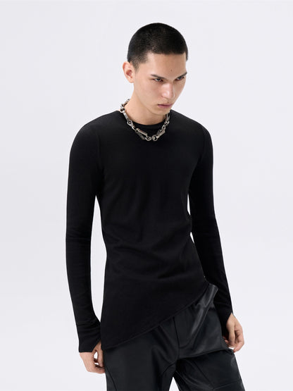 FRKM SCD Irregular Bevel Hem Slim Fit Stretch Basic Long Sleeve T-Shirt- ULTRA.