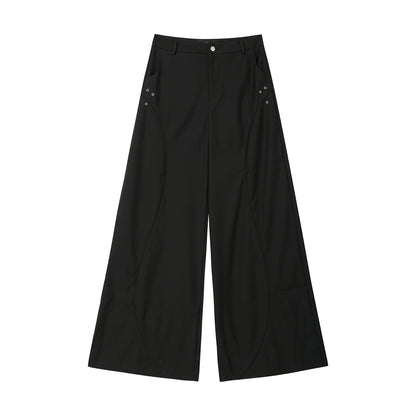 FRKM SCD Handmade Air Eye Bound Black Loose Wide-Leg Pants- ERNEST.