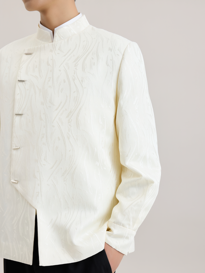 OWNLIFE white willow leaf jacquard brocade jacket and suit set - DREAM.