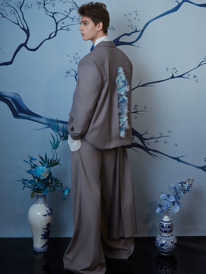 JIECHI  casual loose floral embellishment pleayed cuff suit - RAYON.