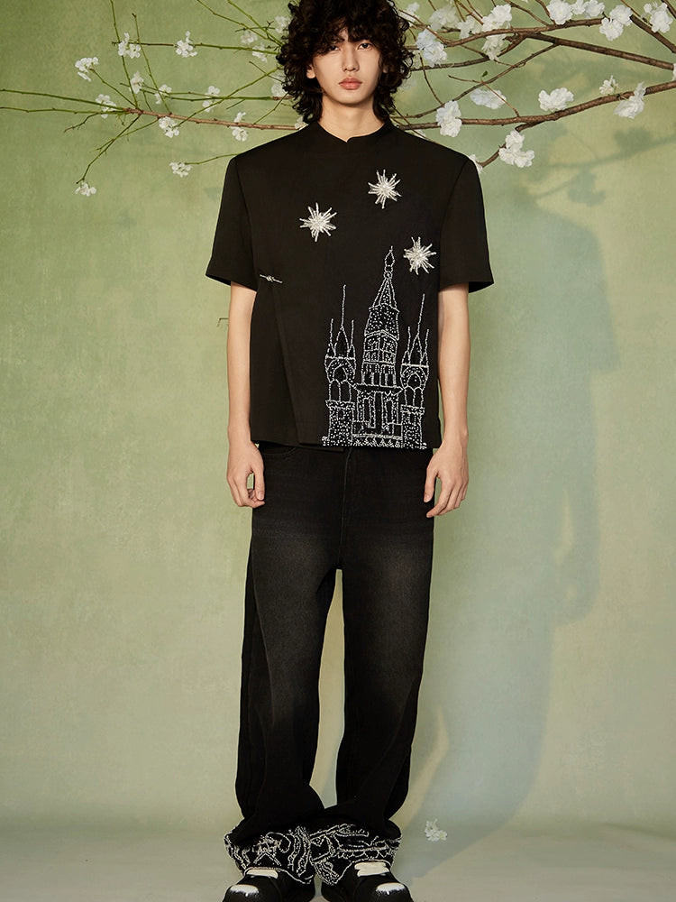 JIECHI  casual wide-leg diamond jean pants-ANDERSON.