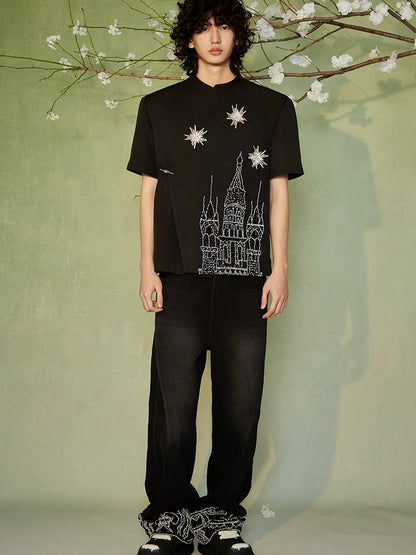 JIECHI  casual wide-leg diamond jean pants-ANDERSON.