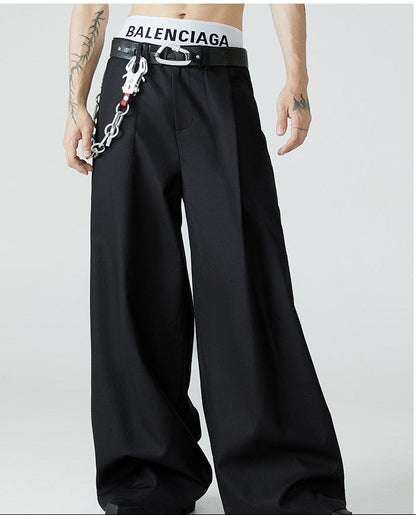 FRKM SCD SS Loose-leaf Wide-Leg Black Pleated Casual Pants - AURA.