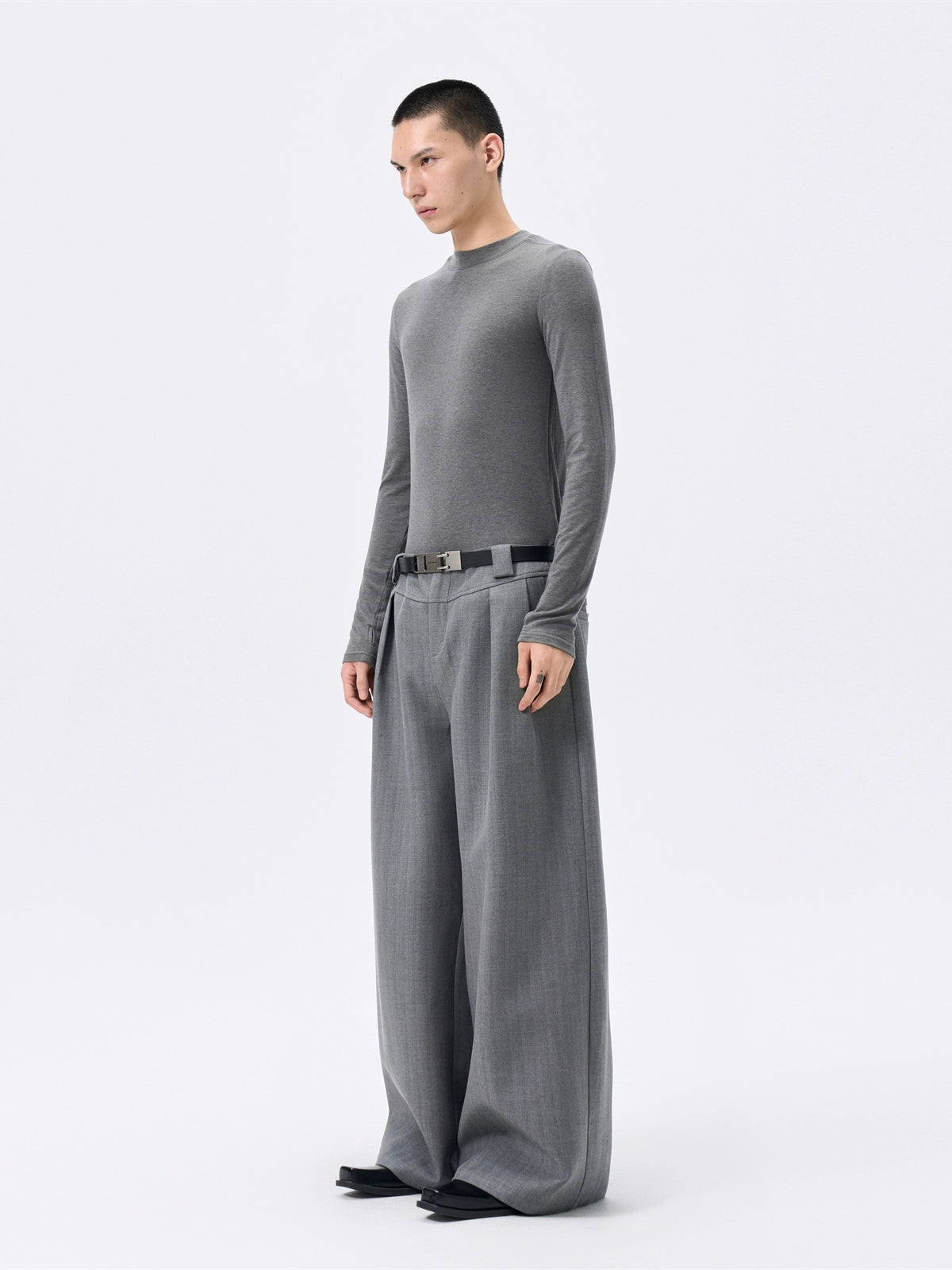 FRKM SCD Wool Grey Stretch Slim Waist Versatile Long Sleeve T-Shirt - VERITY.