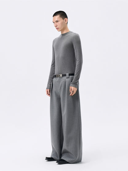 FRKM SCD Wool Grey Stretch Slim Waist Versatile Long Sleeve T-Shirt - VERITY.
