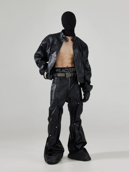 FRKM SCD Handmade Rivet Inlay Pinch Pleating Leather Pants Jacket- BAR.