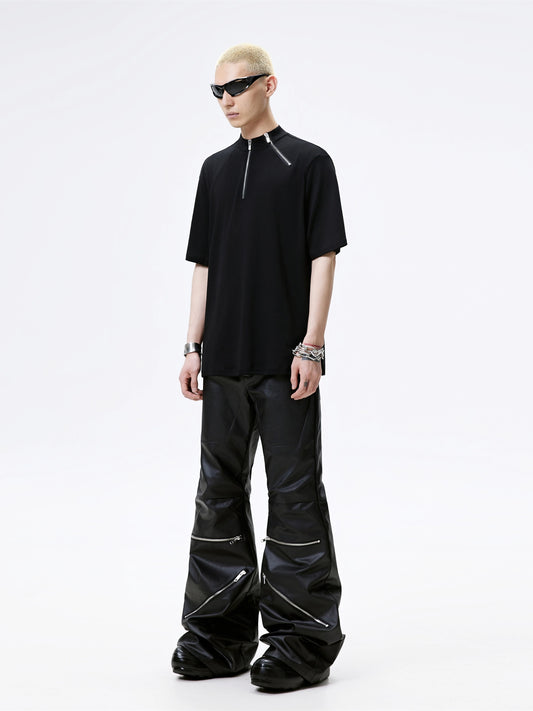 FRKM SCD Black Half Zip Small Neckline Short Sleeve Top - ALAN.