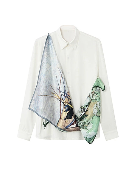JIECHI white loose stitched long-sleeved shirts - VALERIE.