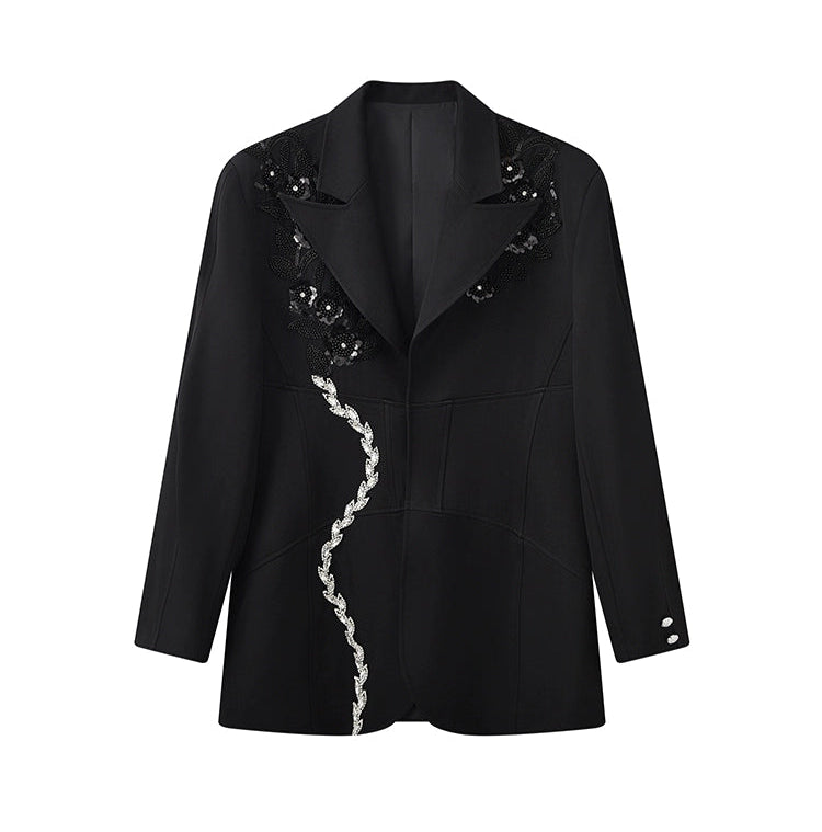 JIECHI  bead embellished casual loose blazers - FANIE.