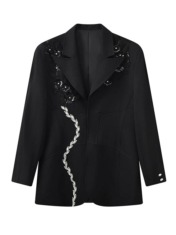 JIECHI  beaded embroidered casual loose suit  - INDIGO.