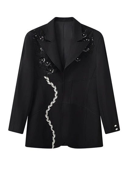 JIECHI  beaded embroidered casual loose suit  - INDIGO.