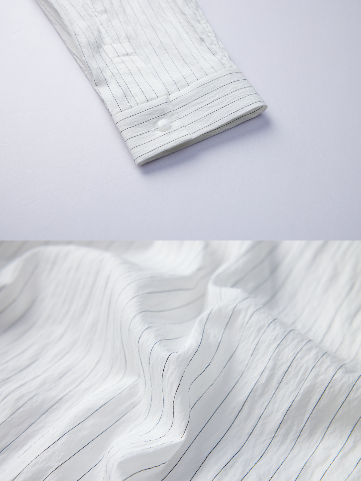 OWNLIFE Tencel striped stand-up collar placket shirt - TREY.