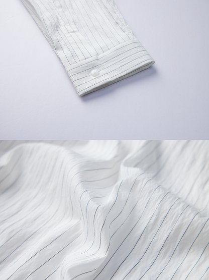 OWNLIFE Tencel striped stand-up collar placket shirt - TREY.