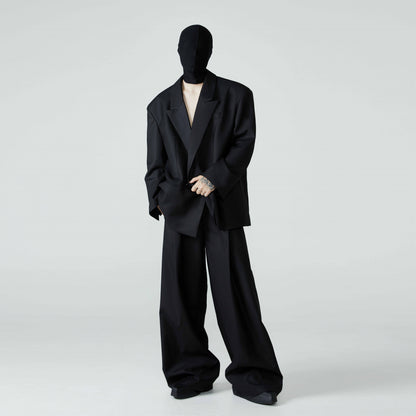 FRKM SCDSS Silhouette Black Padded Shoulders Casual Cropped Drapy Blazer - YORK.