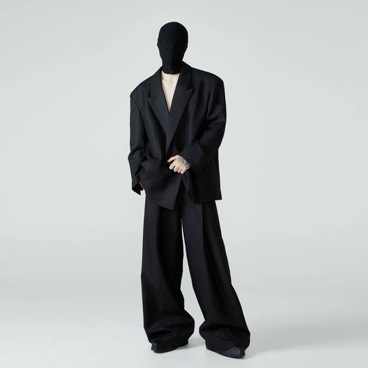 FRKM SCDSS Silhouette Black Padded Shoulders Casual Cropped Drapy Blazer - YORK.