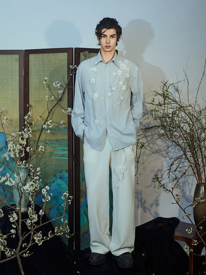 JIECHI  loose straight-leg casual embroidery wide-leg trousers - PEYTON.