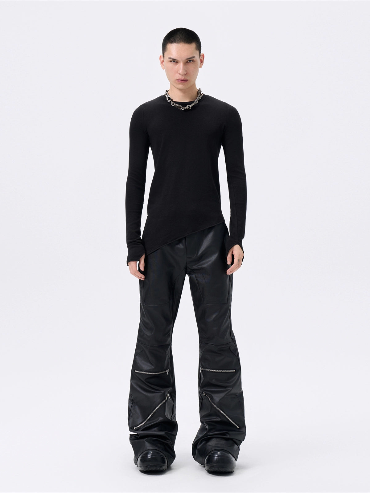 FRKM SCD Irregular Bevel Hem Slim Fit Stretch Basic Long Sleeve T-Shirt- ULTRA.