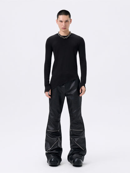 FRKM SCD Irregular Bevel Hem Slim Fit Stretch Basic Long Sleeve T-Shirt- ULTRA.