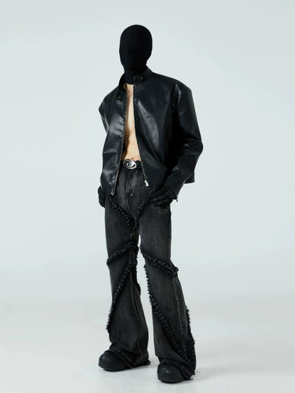 FRKM SCD 23 F W PU leather short slim stand-up collar jacket - QUITE.