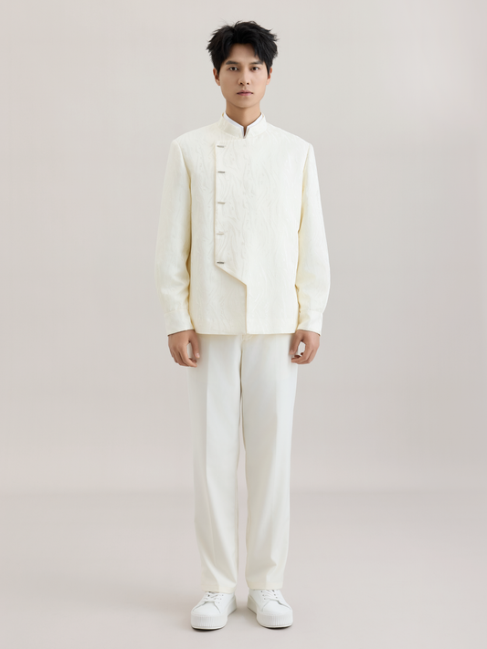 OWNLIFE white willow leaf jacquard brocade jacket and suit set - DREAM.