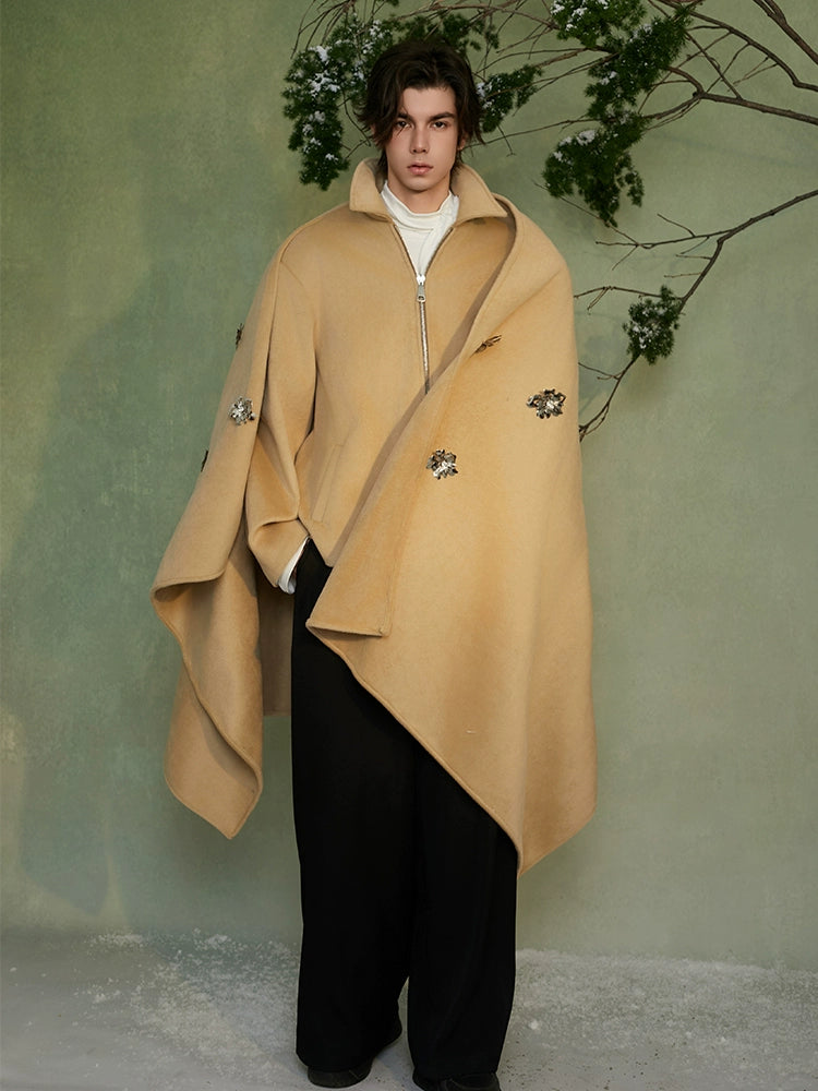 JIECHI shawl loose woolen wrap floral brooch coat - MORRIS.