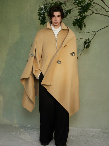 JIECHI shawl loose woolen wrap floral brooch coat - MORRIS.