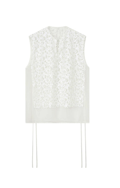JIECHI  white sequencil vest sleeveless top - RAYLA.