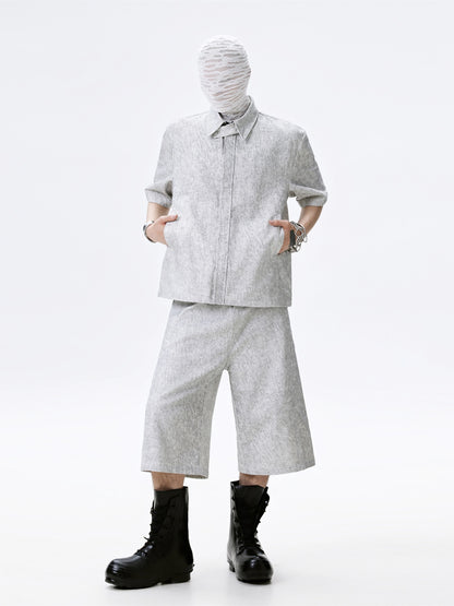FRKM SCD Veined Texture Zip Tree Pattern Top and Short - CARRIE.