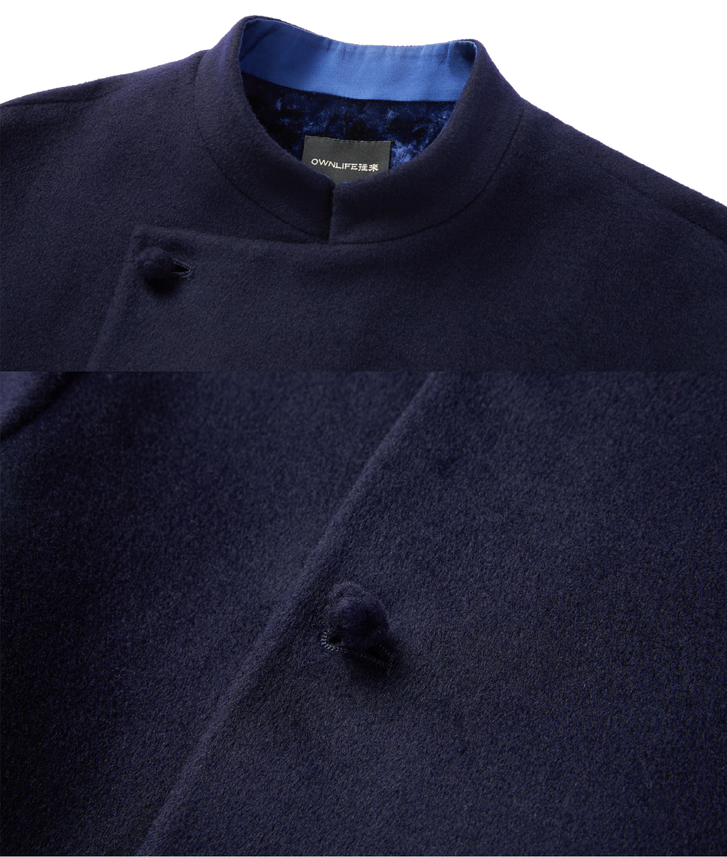 OWNLIFE stand-up collar partial placket buckle imported wool coat - ROY.