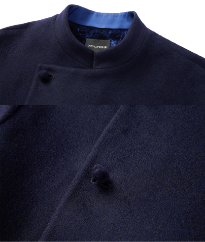 OWNLIFE stand-up collar partial placket buckle imported wool coat - ROY.