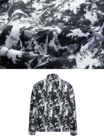 OWNLIFE jacquard  stand-up collar buckle short jacket- BAY.