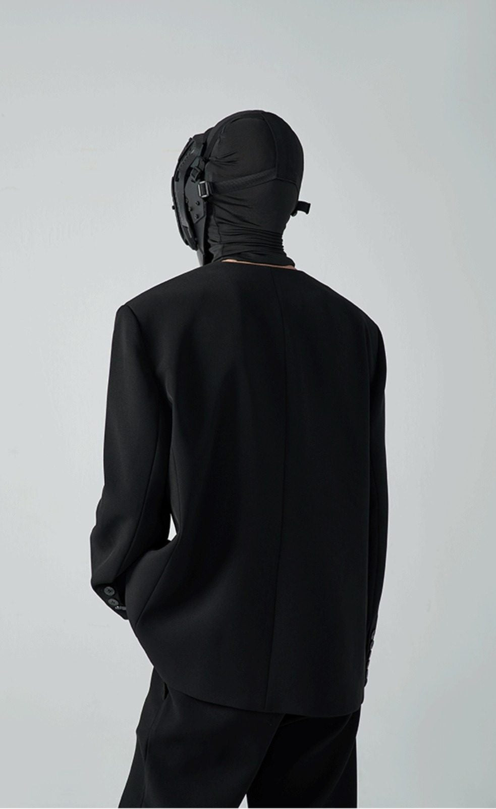 FRKM SC SS Casual Padded Shoulders Collarless Loose Double Button Suit - UNIQUE.