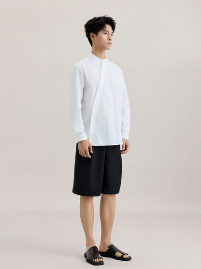 OWNLIFE stand-up collar slant breasted long sleeve shirt - TOPH.