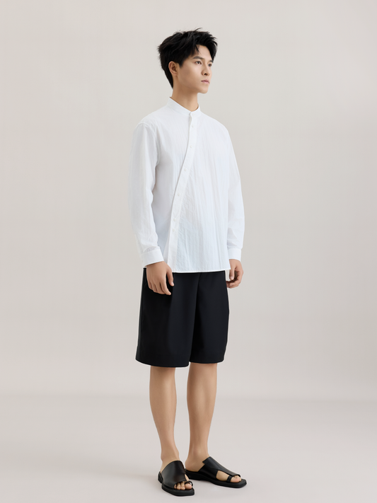 OWNLIFE stand-up collar slant breasted long sleeve shirt - TOPH.