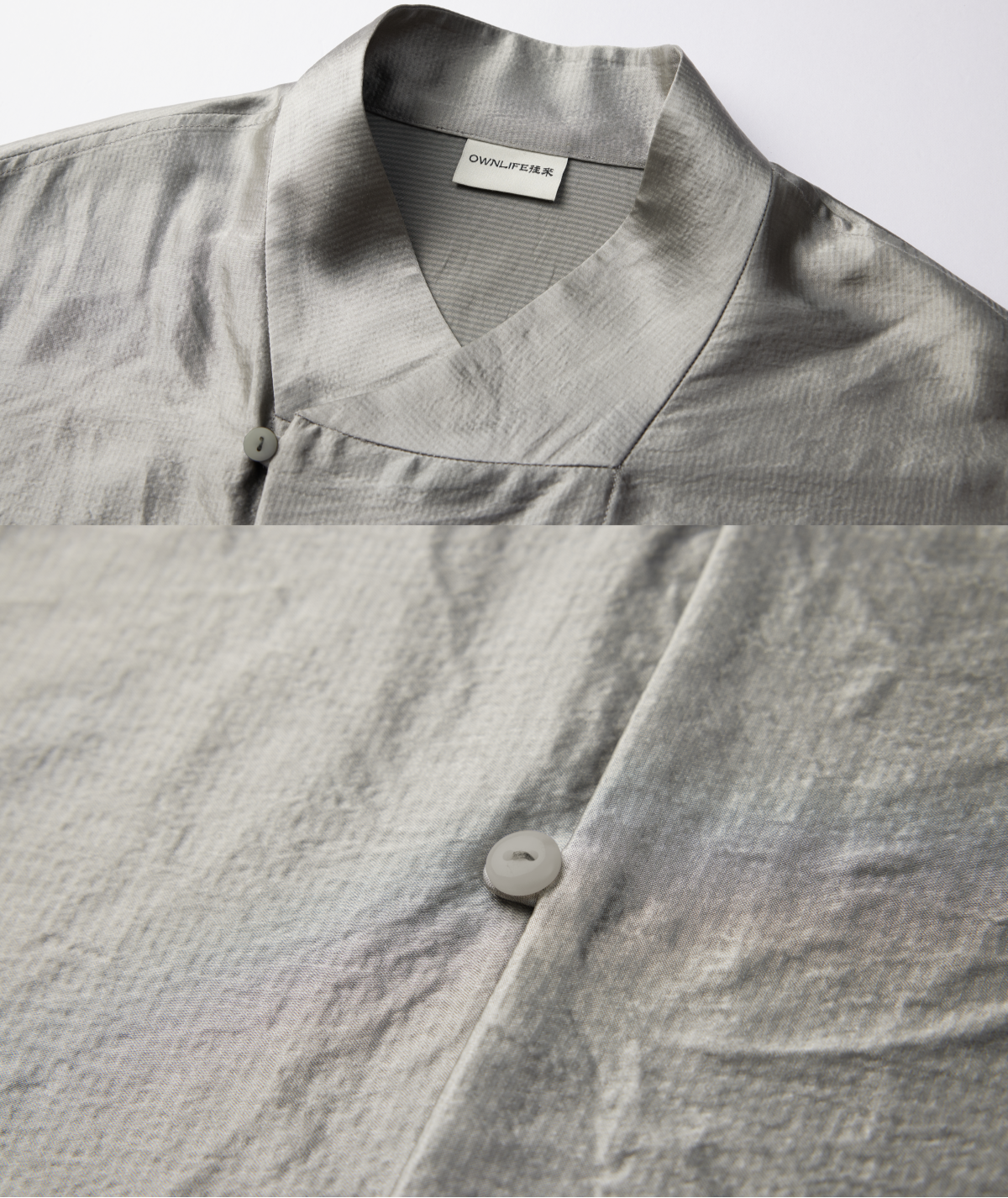 OWNLIFE acetic acid improved collar seersucker texture shirt - DAVE.