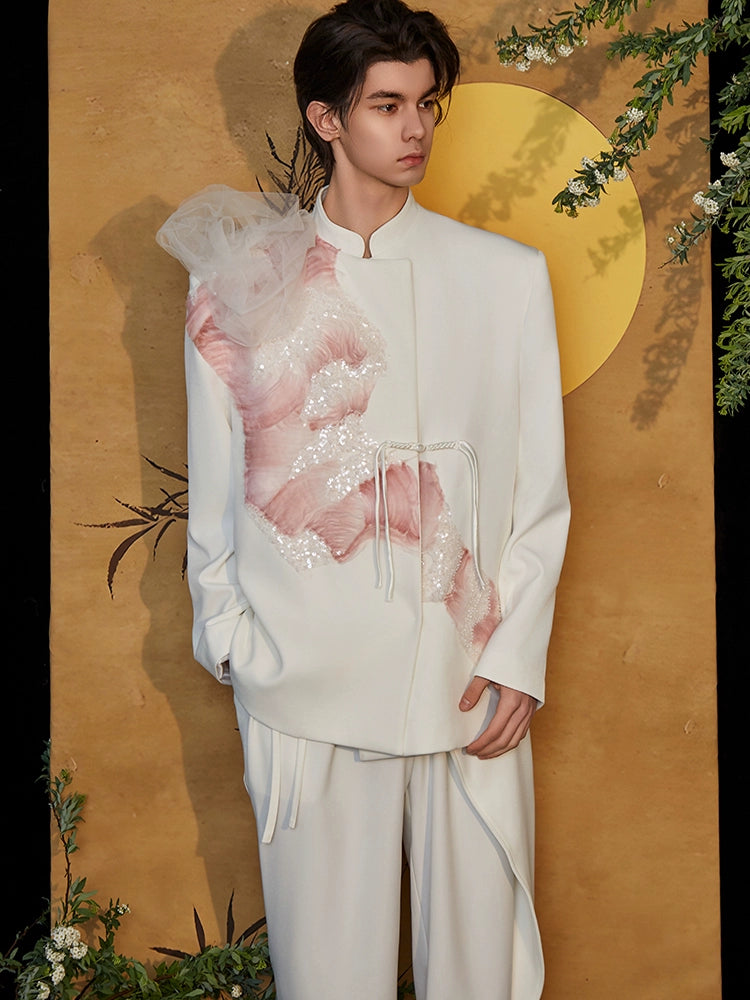 JIECHI ruffle embellished casual white blazer - HANK.