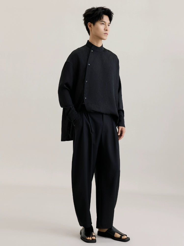 OWNLIFE bamboo hair jade placket slant lapel jacquard shirt - FINLEY.