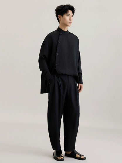 OWNLIFE bamboo hair jade placket slant lapel jacquard shirt - FINLEY.