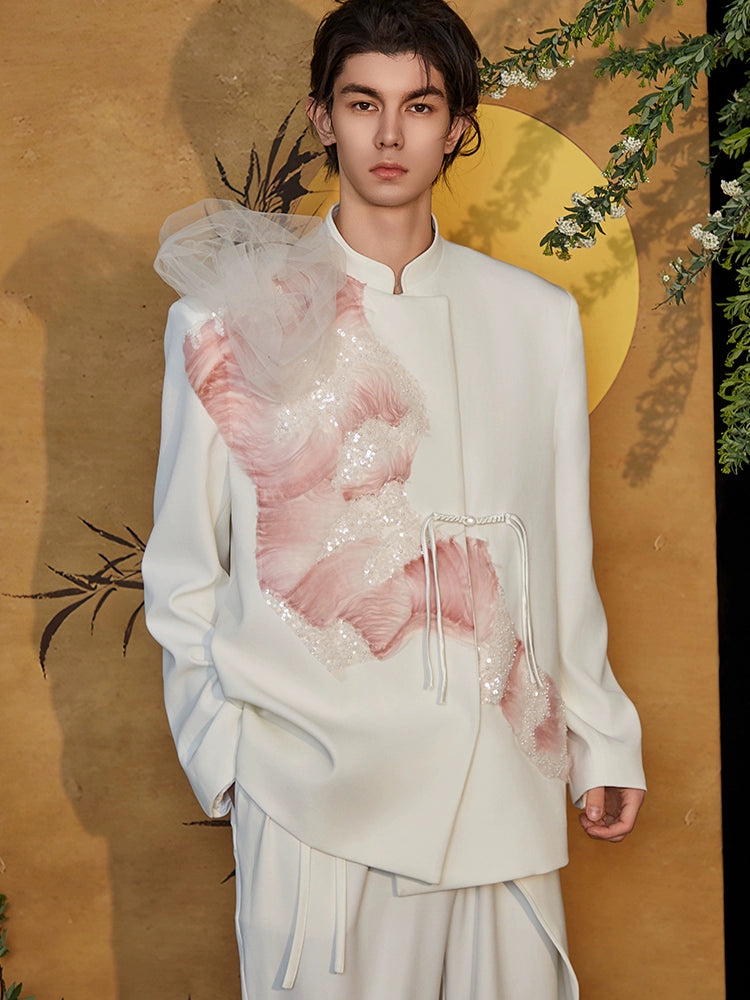 JIECHI ruffle embellished casual white blazer - HANK.