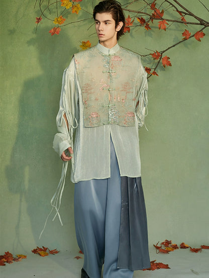JIECHI  loose emerald green embroidered long-sleeved shirt - UMBER.