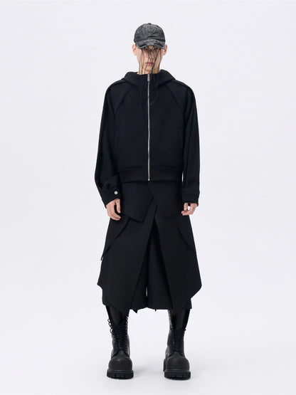 FRKM SCD Deconstructed Zippered Cropped Black Loose Hoodie - KAISEN.