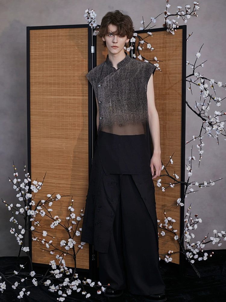 JIECHI black culottes irregularly cut loose slacks - MAXIE.